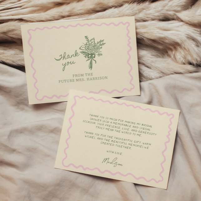 Carte De Remerciements Sage Rose Écriture Main Fantaisiste (Créateur téléchargé)