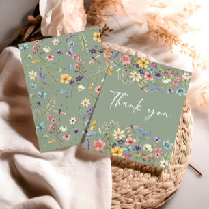 Carte De Remerciements Sage Vert aquarelle Papillon et Fleur sauvage