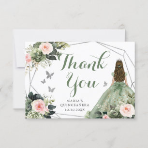 Carte De Remerciements Sage Vert Blush rose Floral Quinceañera