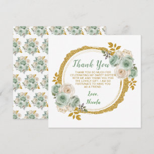 Carte De Remerciements Sage Vert et or Elegant Fleurs Sweet sixteen