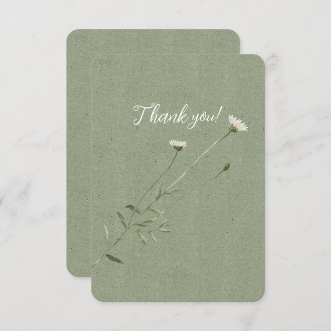 Carte De Remerciements Sage vert et une seule mezzanine (Devant / Derrière)