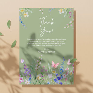 Carte De Remerciements Sage Vert Floral Printemps Bébé en Fleur Baby Show