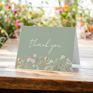 Carte De Remerciements Sage Vert Mariage Champêtre de Fleurs Sauvages