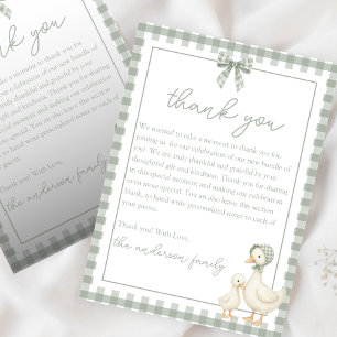 Carte De Remerciements Sage vert mignon Canard Coquette Plat