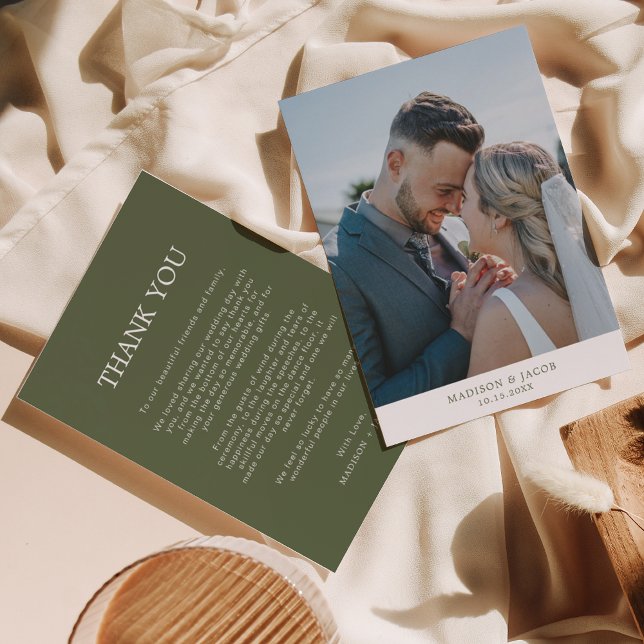 Carte De Remerciements Sage Vert Simple Avec Mariage Photo (Créateur téléchargé)