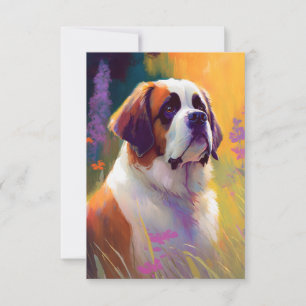 Carte De Remerciements Saint Bernard Chien Animal Portrait Peinture Anima