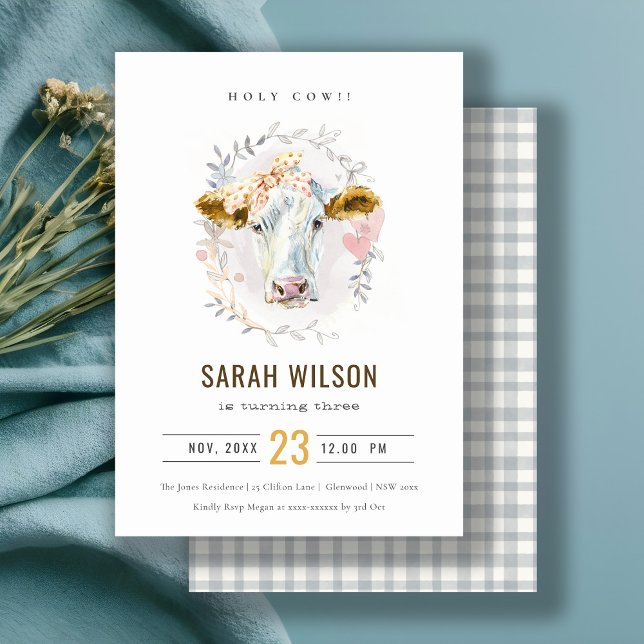 Carte De Remerciements Saint-Vache Ferme Florale Enfants N'importe quel â (Créateur téléchargé)