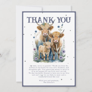 Carte De Remerciements Saint-Vache Highland Cow Élégant Baby shower