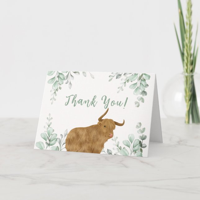 Carte De Remerciements Saint-Vache Rustique Boho Baby shower de verdure (Devant)