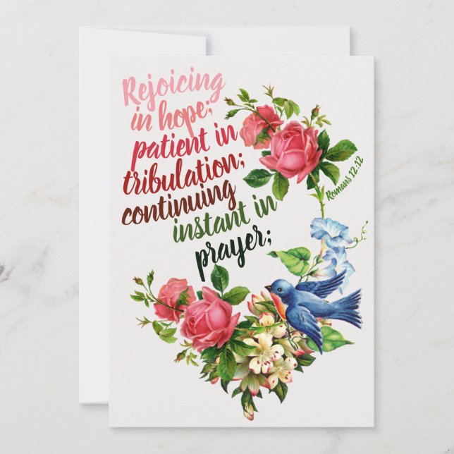 Carte De Remerciements Sainte Bible NT, Romains 12:12, Réjouissant dans l (Devant)