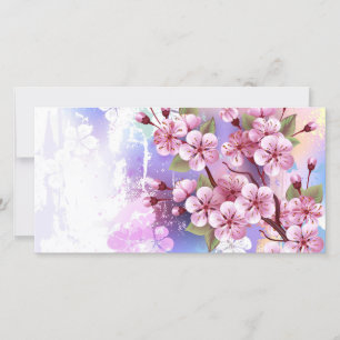 Carte De Remerciements Sakura rose sur la peinture Arrière - plan