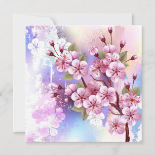Carte De Remerciements Sakura rose sur la peinture Arrière - plan