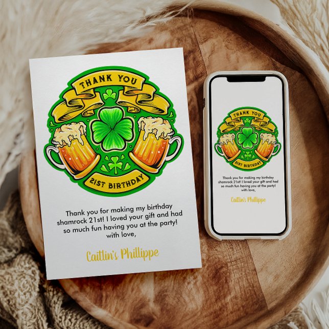 Carte De Remerciements Salue St. Patrick's Day Shamrock 21e anniversaire (Créateur téléchargé)