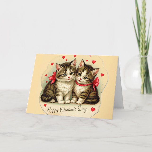Carte De Remerciements Salutation vintage Valentine's Day Kittens (Devant)