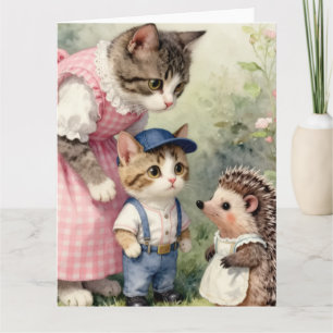 Carte De Remerciements Salutations pour le premier jour – Chat et Hériss
