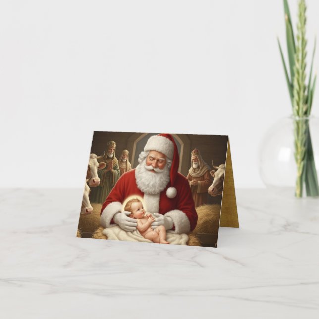 Carte De Remerciements Santa & Baby Jesus with the Wise Men (Devant)