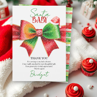 Carte De Remerciements Santa Baby shower bow and Santa hat Christmas