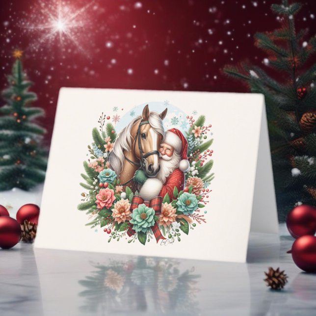 Carte De Remerciements Santa Clause Avec Cheval Noël (Enjoy this Beautiful Christmas Horse design! Personalize with your favorite Horse Girl!
)