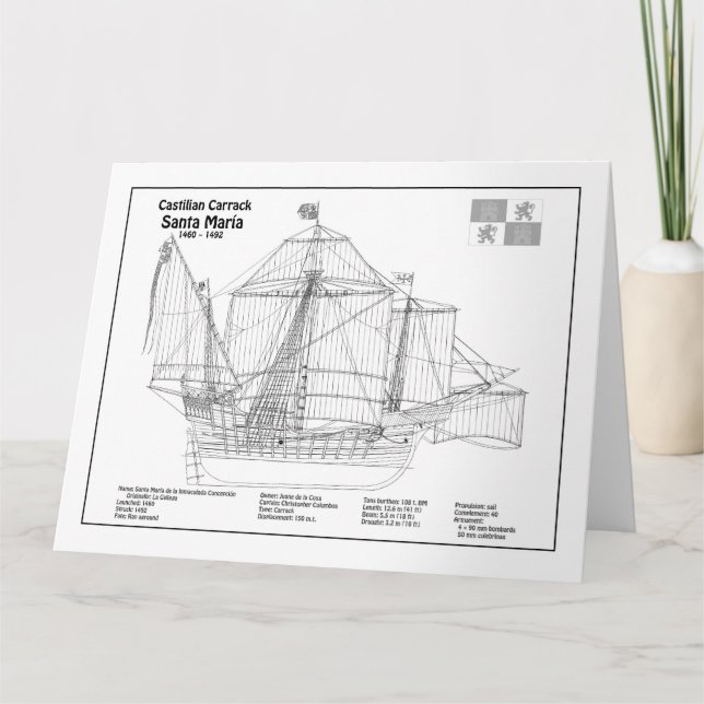 Carte De Remerciements Santa Maria - Plans de conception de bateau BD (Devant)