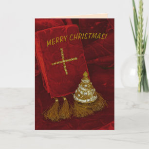 Carte De Remerciements sapin de Noël croix dorée texte Joyeux Noël