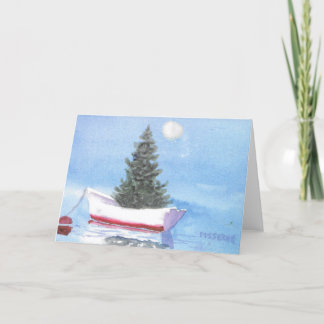 Carte De Remerciements Sapin de Noël dans la barque blanche dans le port