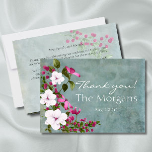 Carte De Remerciements Sarcelle Poussiéreuse Blanc Magenta Floral Vert