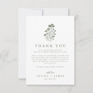 Carte De Remerciements Sauge Minimaliste Fleur Sauvage Verte