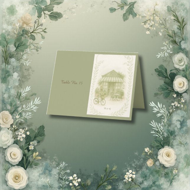 Carte De Remerciements sauge vert romantique mariage extérieur numéro de  (Créateur téléchargé)