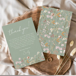 Carte De Remerciements Sauge Verte Fleurs Sauvages Mariage Bohème pour la