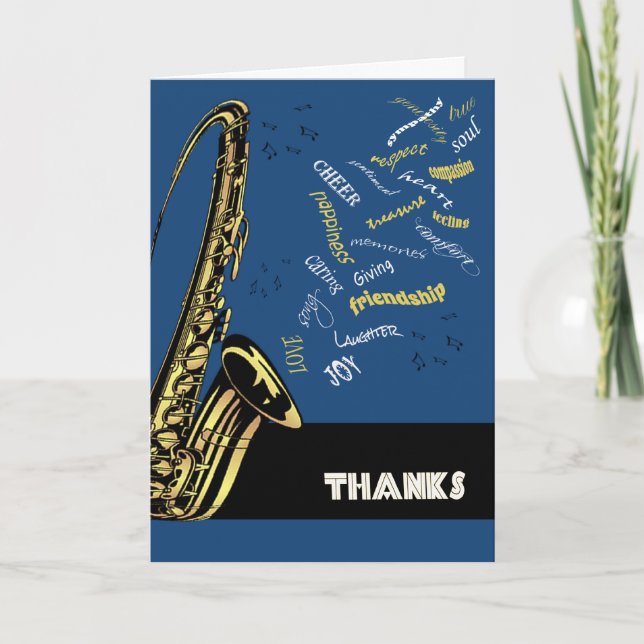 Carte de remerciements saxophone de jazz (Devant)