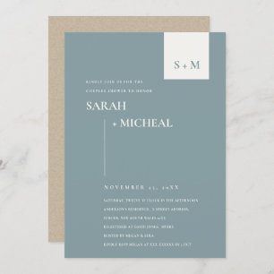 CARTE DE REMERCIEMENTS SCANDI DUSKY BLUE MONOGRAM COUPLES DOUCHE INVITATI