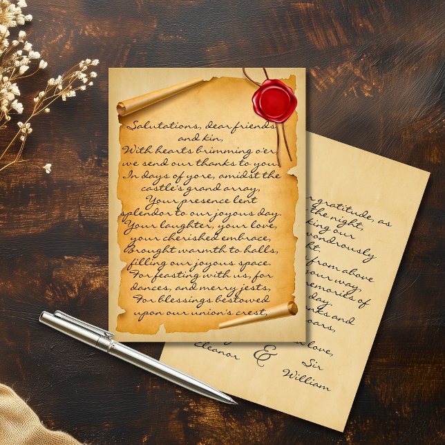 Carte De Remerciements Sceau de cire de remerciement de mariage de défile (Medieval Aged Scroll Wax Seal Wedding Thank You
)