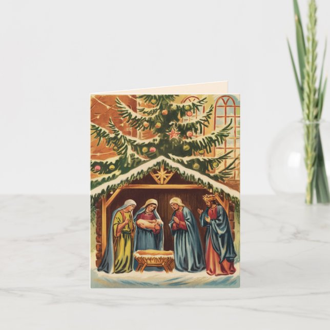 Carte De Remerciements Scène de Nativité Noël vintage (Devant)