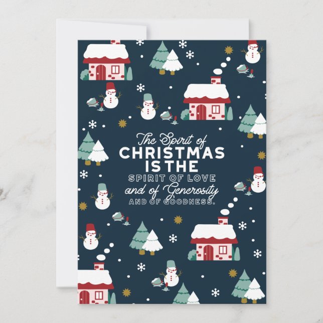 Carte De Remerciements Scène de village de nuit d'hiver avec l'esprit de  (Devant)