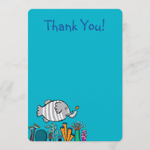 Carte De Remerciements Scène mignonne de poissons d'éléphant avec le