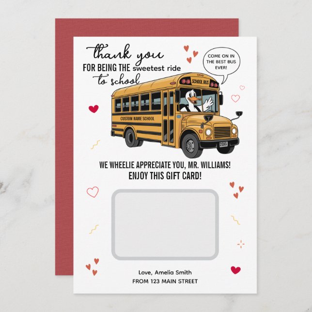 Carte De Remerciements School Bus Driver Valentines Day Gift Card Holder (Devant / Derrière)