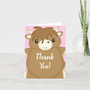 Carte De Remerciements Scottish Highland Baby shower de vache rose