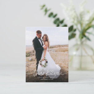 Carte De Remerciements Script à la main avec Mariage de photos de coeur