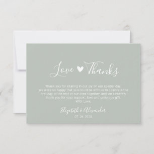 Carte De Remerciements Script Amour et Remerciements Mariage Vert Sauge T