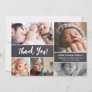 Carte De Remerciements Script Baby shower Collage photo tableau noir