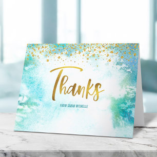 Carte De Remerciements Script bat mitzvah or sur Aquarelle Turquoise