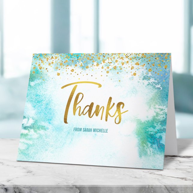 Carte De Remerciements Script bat mitzvah or sur Aquarelle Turquoise (Créateur téléchargé)