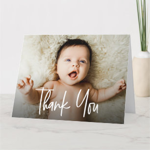 Carte De Remerciements Script Big Horizontal Baby Photo Handlettering