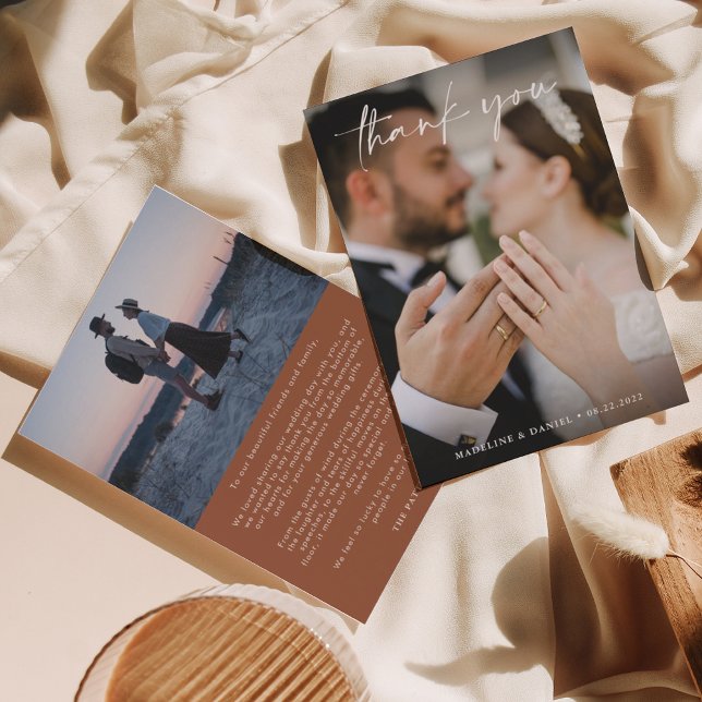 Carte De Remerciements Script classique en terre cuite avec Mariage photo (Créateur téléchargé)