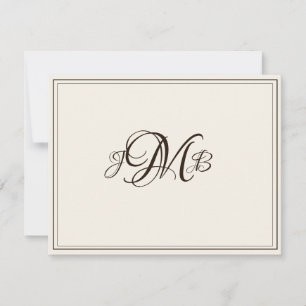 Carte De Remerciements Script classique Monogram Ecru & Sepia Flourish