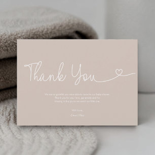 Carte De Remerciements Script cœur de Baby Shower Terre ton beige neutre 
