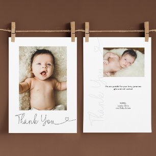 Carte De Remerciements Script Coeur Moderne 2 Photo Bébé personnalisé