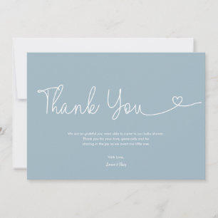 Carte De Remerciements Script cœur pour Baby Shower garçon Dusty Blue 