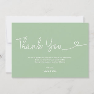 Carte De Remerciements Script cœur vert doux Fête de naissance neutre