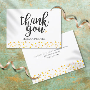 Carte De Remerciements Script Confetti de cœurs d'amour dorés